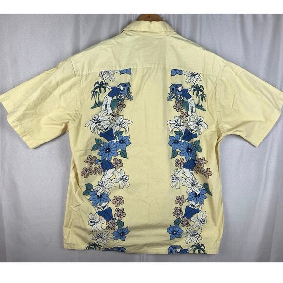 Campia Moda Men’s Large Hawaiian Camp Shirt Yellow Floral Golf Print Button Up - Picture 7 of 10